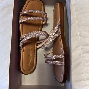Mariella Tan Sandals with Rose Gold Glitter Straps